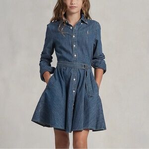 Polo Ralph Lauren Girl's Belted Denim Shirtdress Long Sleeve
